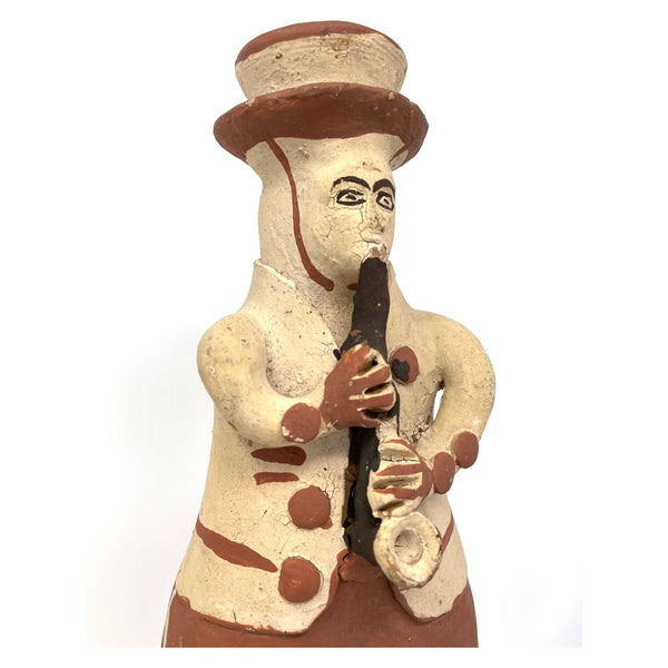 Set of Two Don Mamerto Sánchez Cárdenas Folk Art 'Bottle' Musicians (Saxophone Player & Drummer) from Peru - 14" H X 4.5" W X 3.5" D (Each)