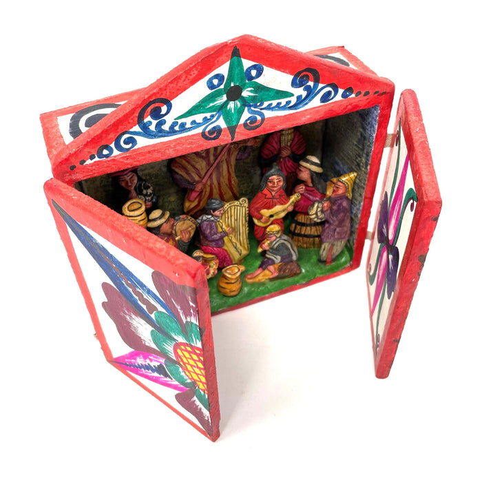 Handpainted Folk Art Retablo with Musicians from Peru - 7" H X 12.75" W