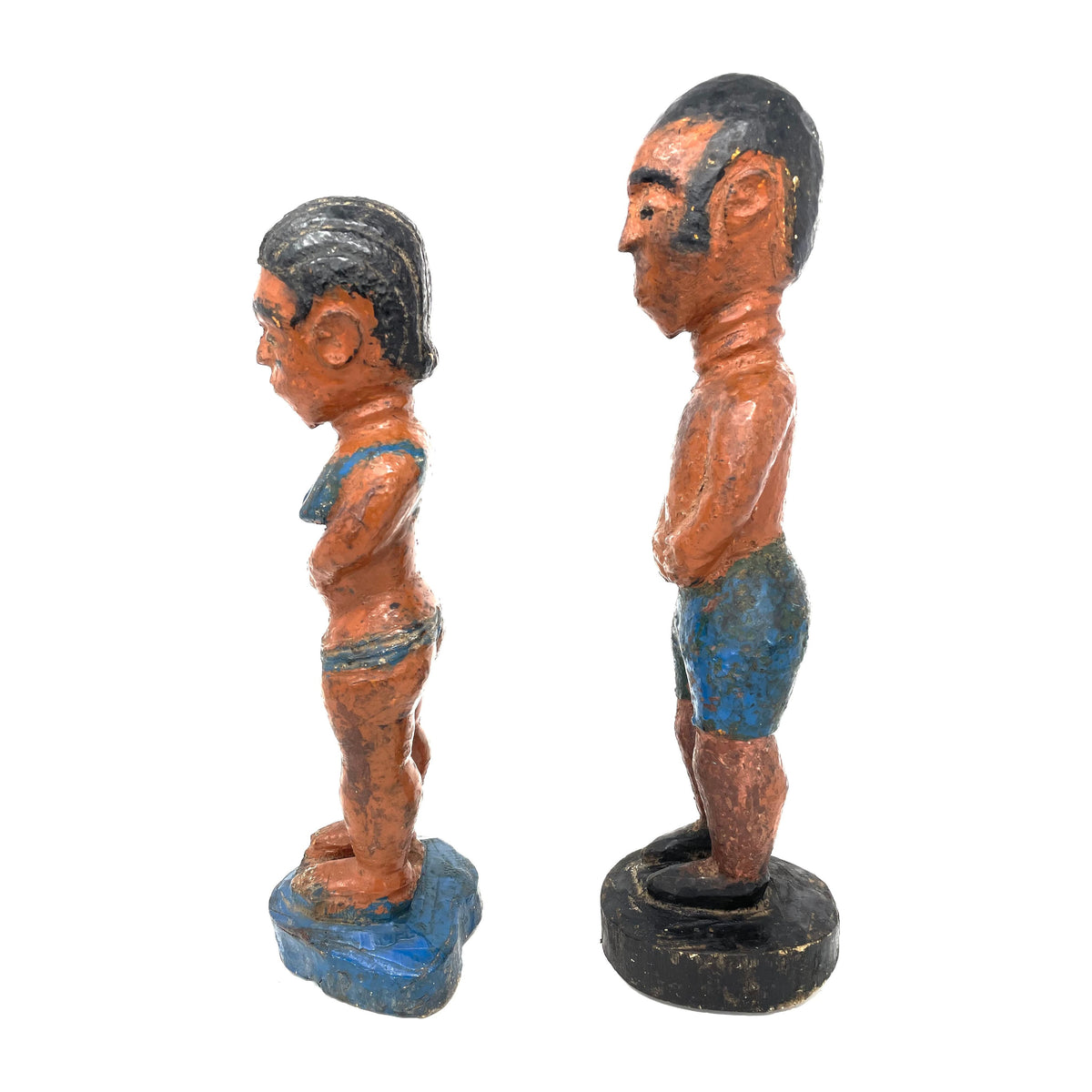 Pair of Baule Colonial Period Wooden Painted Figures from Ivory Coast/Côte d’Ivoire