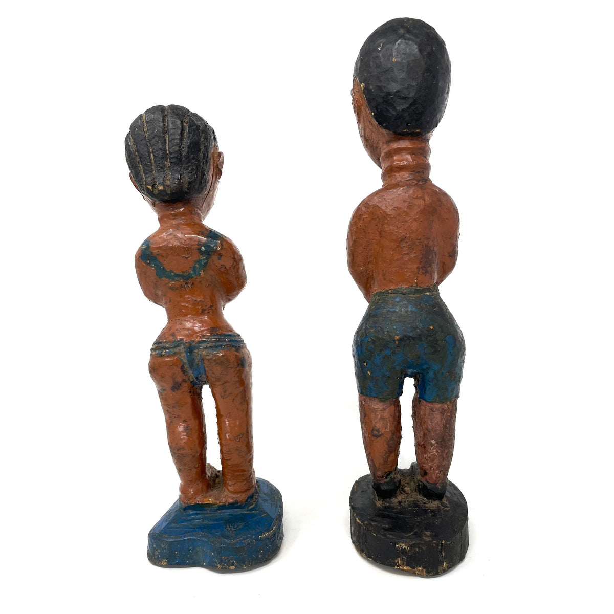 Pair of Baule Colonial Period Wooden Painted Figures from Ivory Coast/Côte d’Ivoire