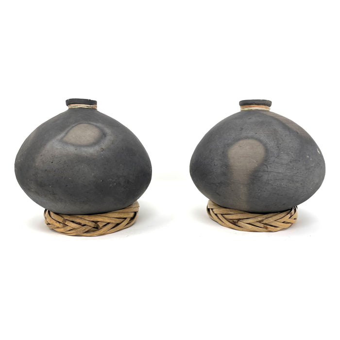Pair of Black Oaxacan Mezcal Jars from Mexico - 5" H X 5.5" Diam.