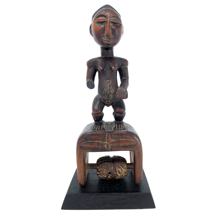 Baule Heddle Pulley with Hand-Carved Figure from Ivory Coast - 8" H