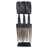 Ashanti Hand-Carved Wooden Comb with Custom Metal Stand from Ghana - 13.5" H X 6.5" W X 1.5" D