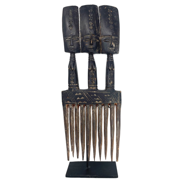 Ashanti Hand-Carved Comb with Stand from Ghana - 13.5" H X 6" W X 1" D