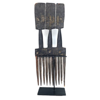 Ashanti Hand-Carved Wooden Comb with Custom Metal Stand from Ghana - 13.5" H X 6.5" W X 1.5" D