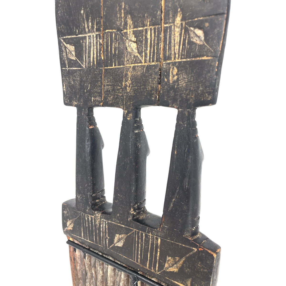 Ashanti Hand-Carved Wooden Comb with Custom Metal Stand from Ghana - 13.5" H X 6.5" W X 1.5" D