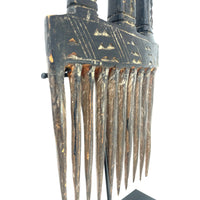 Ashanti Hand-Carved Wooden Comb with Custom Metal Stand from Ghana - 13.5" H X 6.5" W X 1.5" D