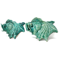 Pair of Vintage Celadon-Colored Vietnamese Ceramic Fish for Wall Display - 13" H X 9.5" L X 4.5" D (Each)