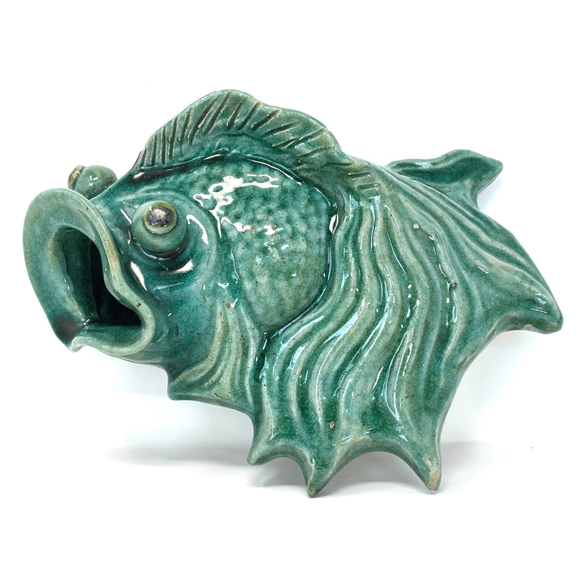 Pair of Vintage Celadon-Colored Vietnamese Ceramic Fish for Wall Display - 13" H X 9.5" L X 4.5" D (Each)