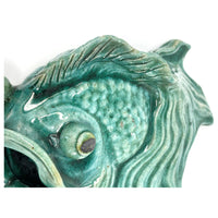 Pair of Vintage Celadon-Colored Vietnamese Ceramic Fish for Wall Display - 13" H X 9.5" L X 4.5" D (Each)