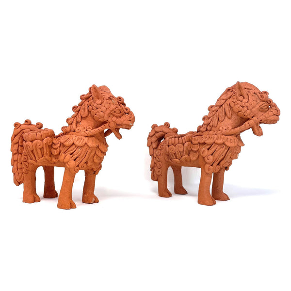 Pair of Vintage Terracotta Lions from Nepal - 10" H X 8" L X 5" W (Each)