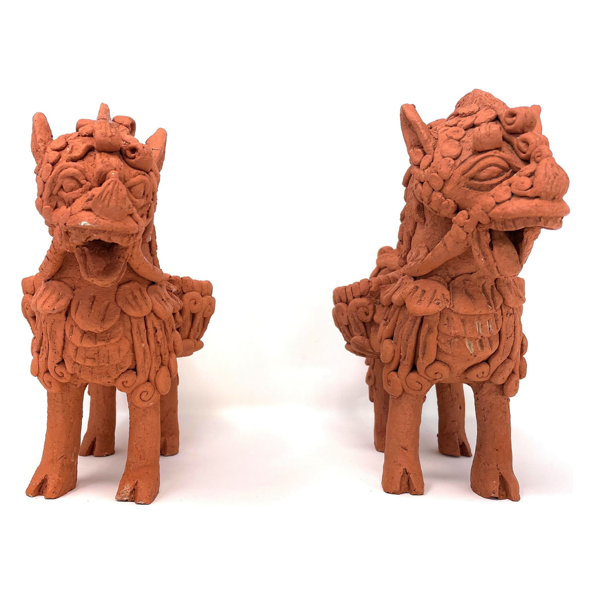 Pair of Vintage Terracotta Lions from Nepal - 10" H X 8" L X 5" W (Each)