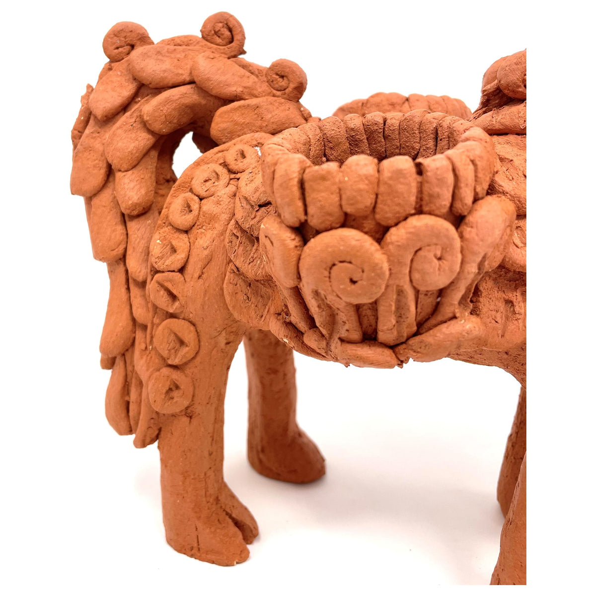 Pair of Vintage Terracotta Lions from Nepal - 10" H X 8" L X 5" W (Each)