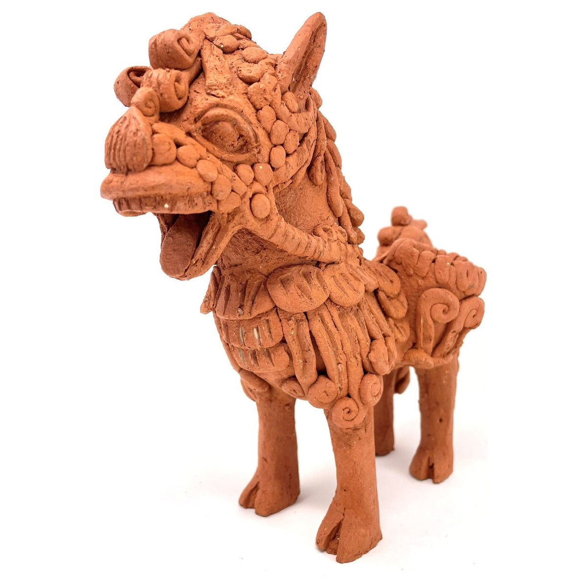 Pair of Vintage Terracotta Lions from Nepal - 10" H X 8" L X 5" W (Each)