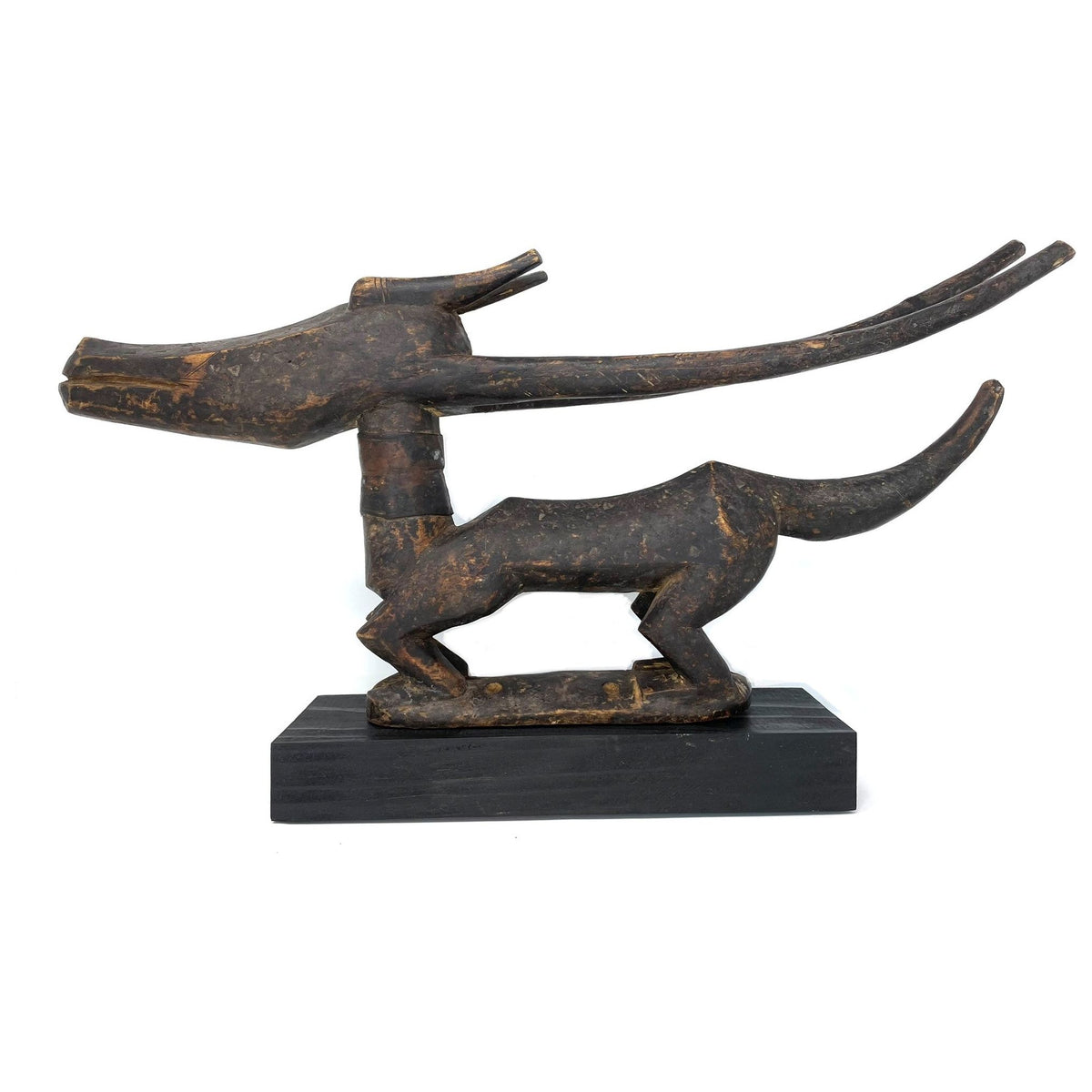 Horizontal Bamana/Bambara Chiwara Carved Wood Figure Headdress from Mali -  11" H X 21" L X 2.5" D