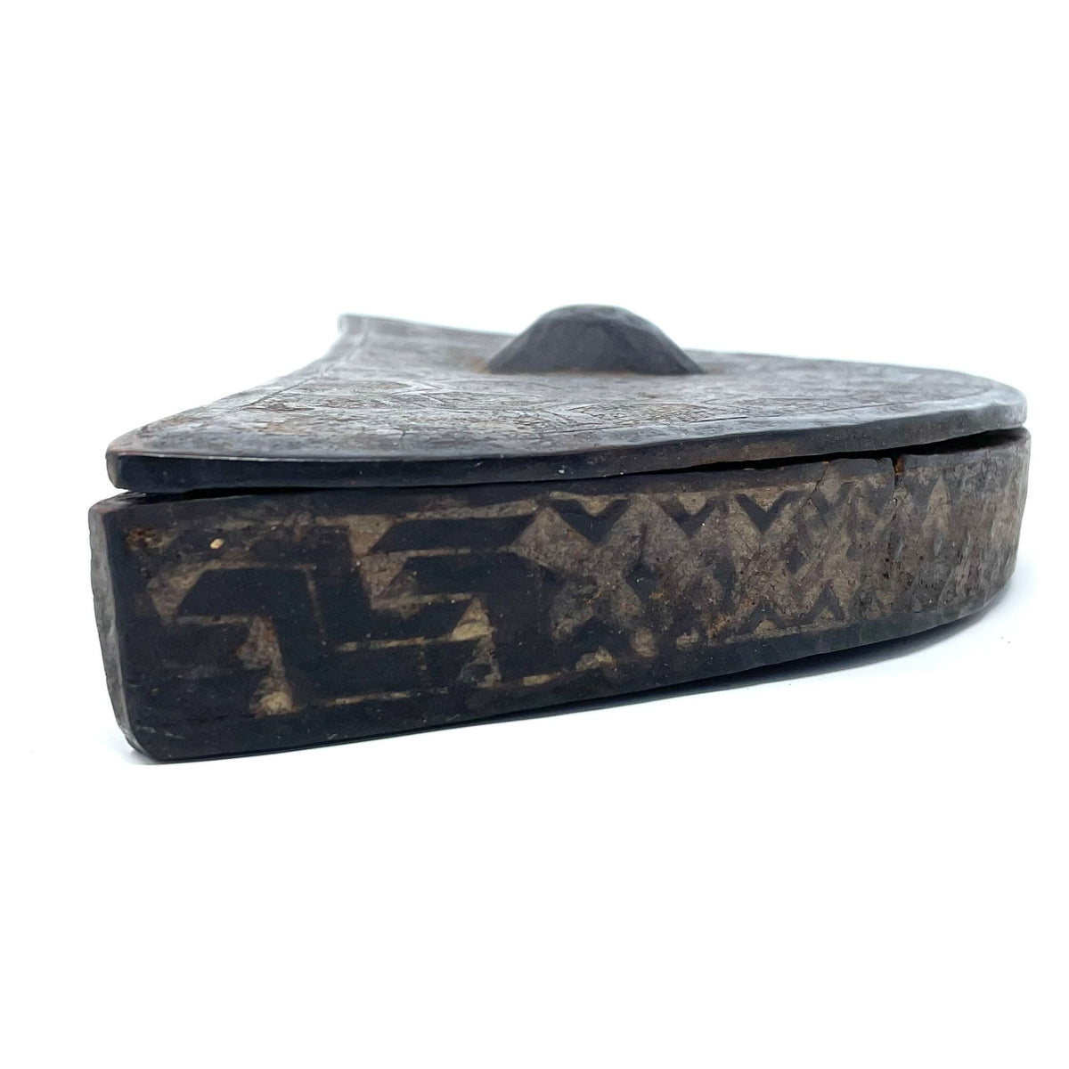 Crescent Shaped Kuba Wooden Tukula Box from Congo