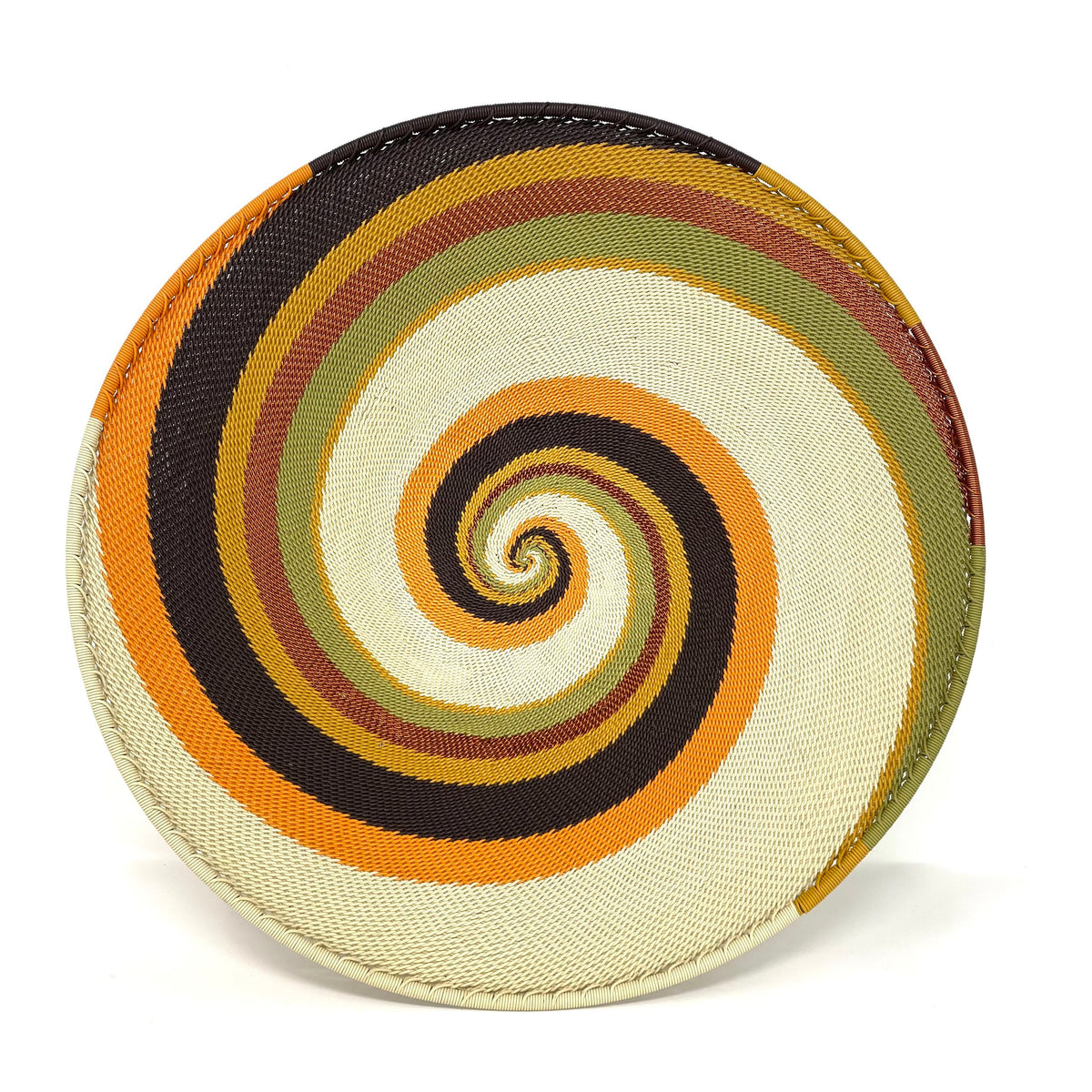 Zulu Imbenge Telephone Wire Basket from South Africa with Earth Tone Coloration and Swirl Design Measuring 12.5 Inches Diameter by 2.5 Inches Tall