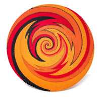 Vibrant Zulu Imbenge Telephone Wire Basket from South Africa with Copper, Red, Orange and Black Coloration and Design Measuring 12.5 Inches Diameter by 2.75 Inches Tall