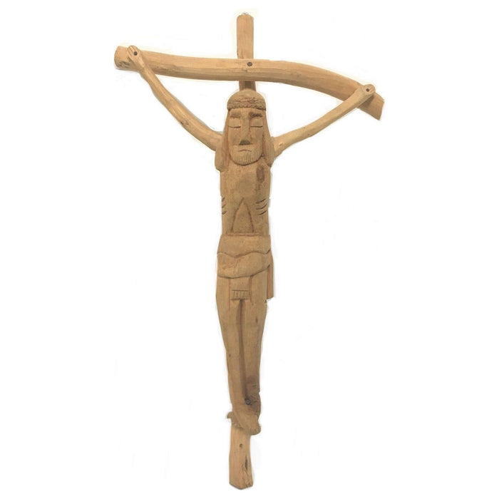 Mid-Century Mexican Folk Art Crucifix from Michoacán: 23" H X 13" W