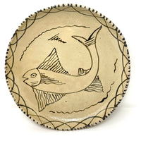 Vintage Tzintzuntzan Plate Featuring a Large Fish from Michoacán, Mexico - 10.5" Diam. X 1.25" H