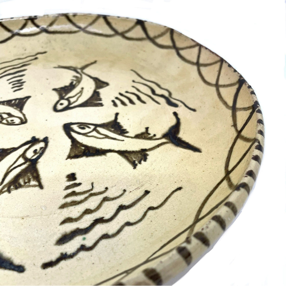 Vintage Tzintzuntzan Plate Featuring Four Fish and Rippling Water from Michoacán, Mexico - 10.5" Diam. X 1.25" H