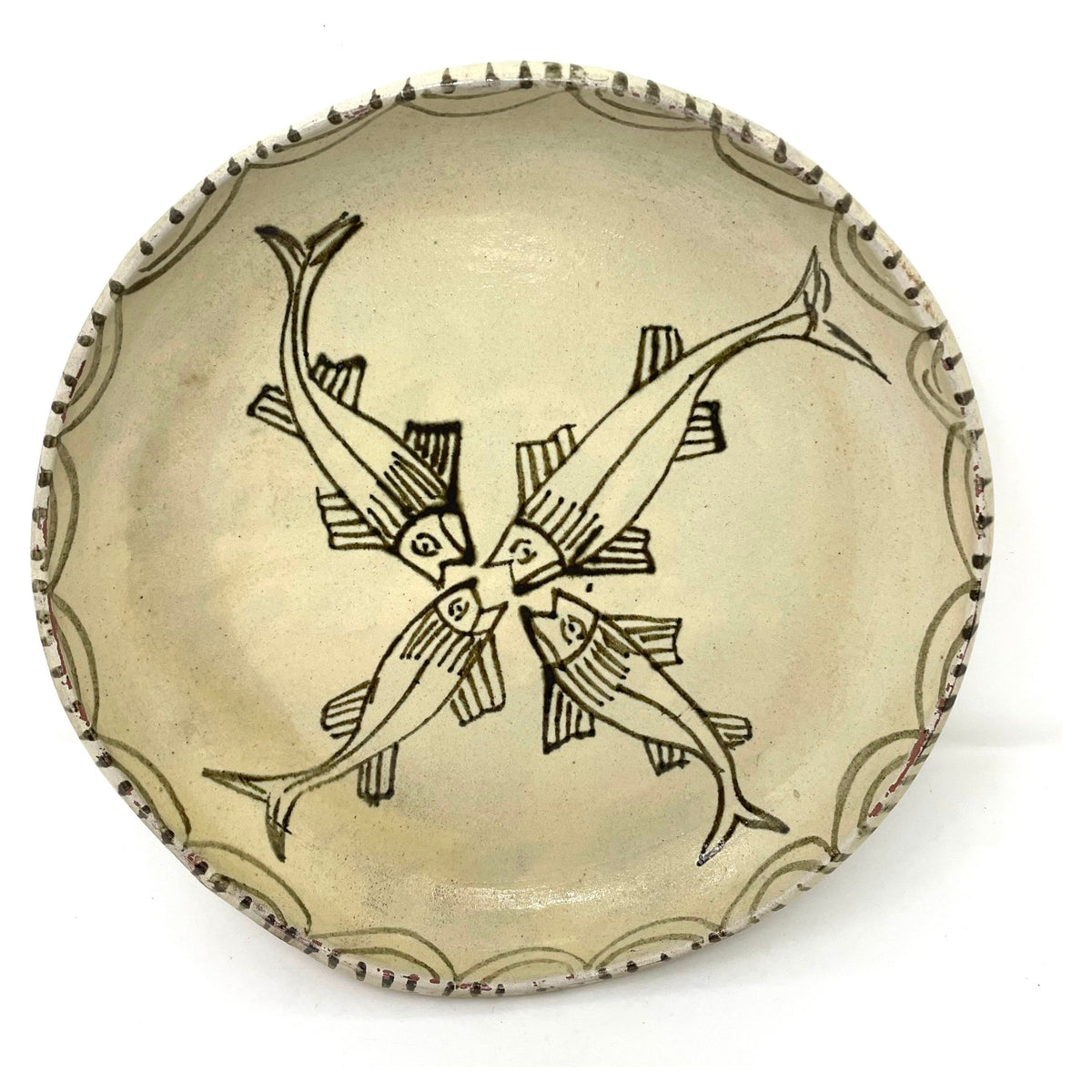 Vintage Tzintzuntzan Plate featuring Four Fish from Michoacán, Mexico - 10.5" Diam. X 1.38" H