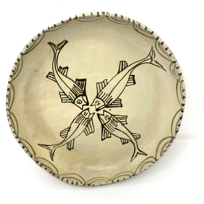 Vintage Tzintzuntzan Plate featuring Four Fish from Michoacán, Mexico - 10.5" Diam. X 1.38" H