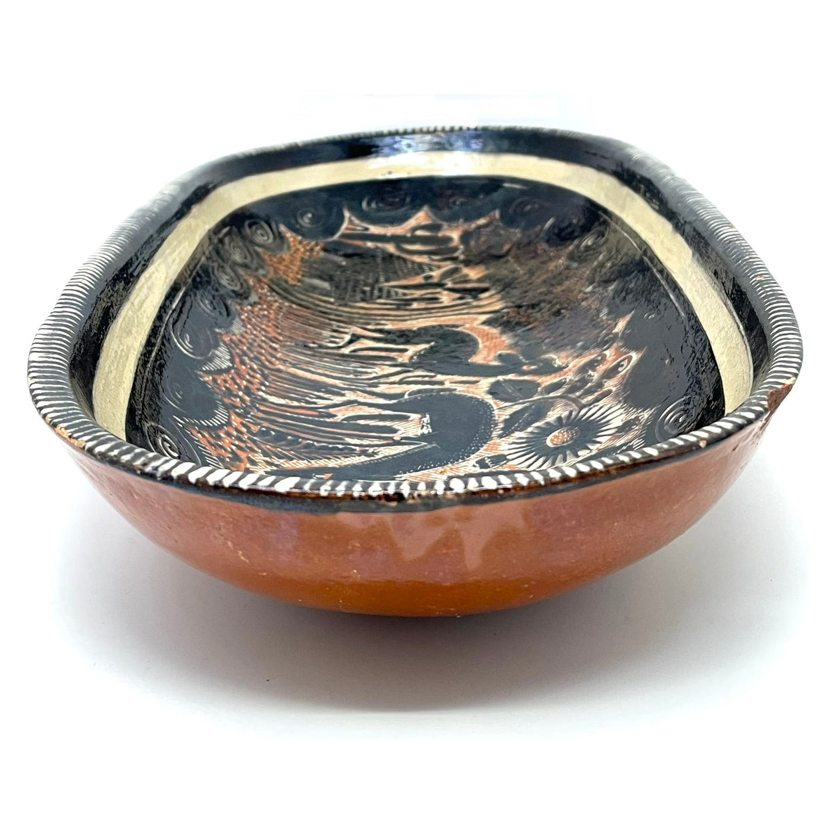 Vintage Tlaquepaque Serving Bowl in 'Petatillo Noche-Style' from Jalisco, Mexico - 17.75" L X 8.25" W X 2.75" H