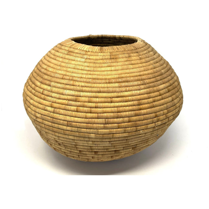Large 1970s Natural/Buff Monochromatic Botswana Basket - 14" Diam. X 10" H