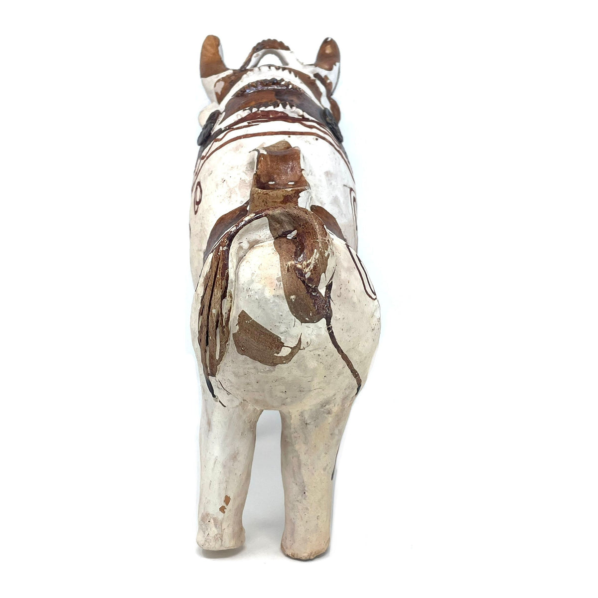 Vintage Pucará Folk Art Bull with Cream/Off-White Coloration from Peru Measuring 11 Inches Tall by 11.5 Inches Long