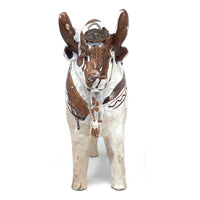 Vintage Pucará Folk Art Bull with Cream/Off-White Coloration from Peru Measuring 11 Inches Tall by 11.5 Inches Long