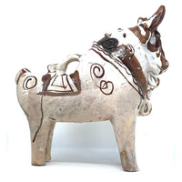 Vintage Pucará Folk Art Bull with Cream/Off-White Coloration from Peru Measuring 11 Inches Tall by 11.5 Inches Long