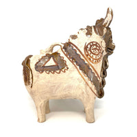 Vintage Pucará Folk Art Bull with Beige Coloration from Peru - 12: H X 11" L X 4.25" W