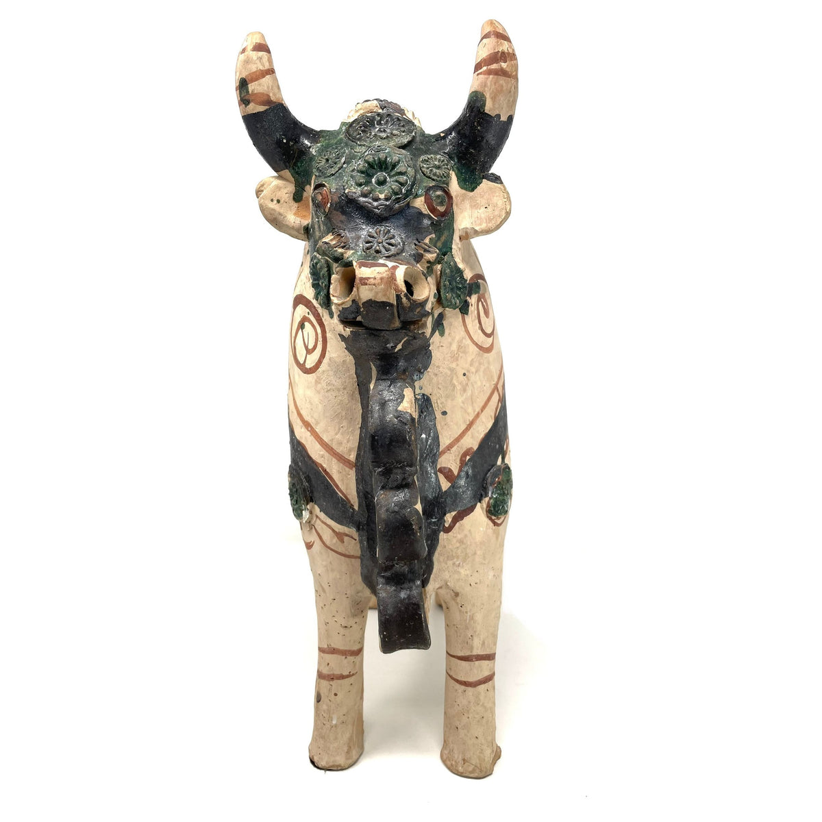 Large Vintage Pucará Folk Art Bull from Peru Measuring 14 Inches Tall by 13 Inches Long