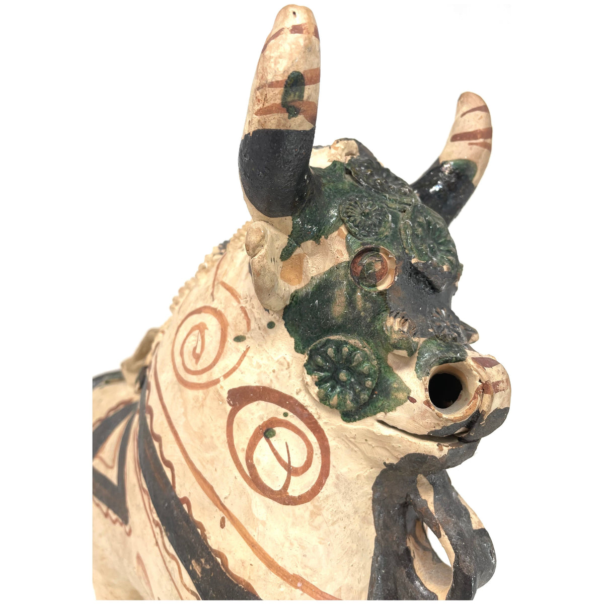 Large Vintage Pucará Folk Art Bull from Peru Measuring 14 Inches Tall by 13 Inches Long