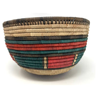 Vintage Nigerian Hausa Multi-Colored Coiled Basket Measuring 10.25 Inches Diameter by 6 Inches Tall