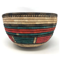 Vintage Nigerian Hausa Multi-Colored Coiled Basket Measuring 10.25 Inches Diameter by 6 Inches Tall