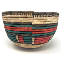 Vintage Nigerian Hausa Multi-Colored Coiled Basket Measuring 10.25 Inches Diameter by 6 Inches Tall