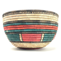 Vintage Nigerian Hausa Multi-Colored Coiled Basket Measuring 10.25 Inches Diameter by 6 Inches Tall