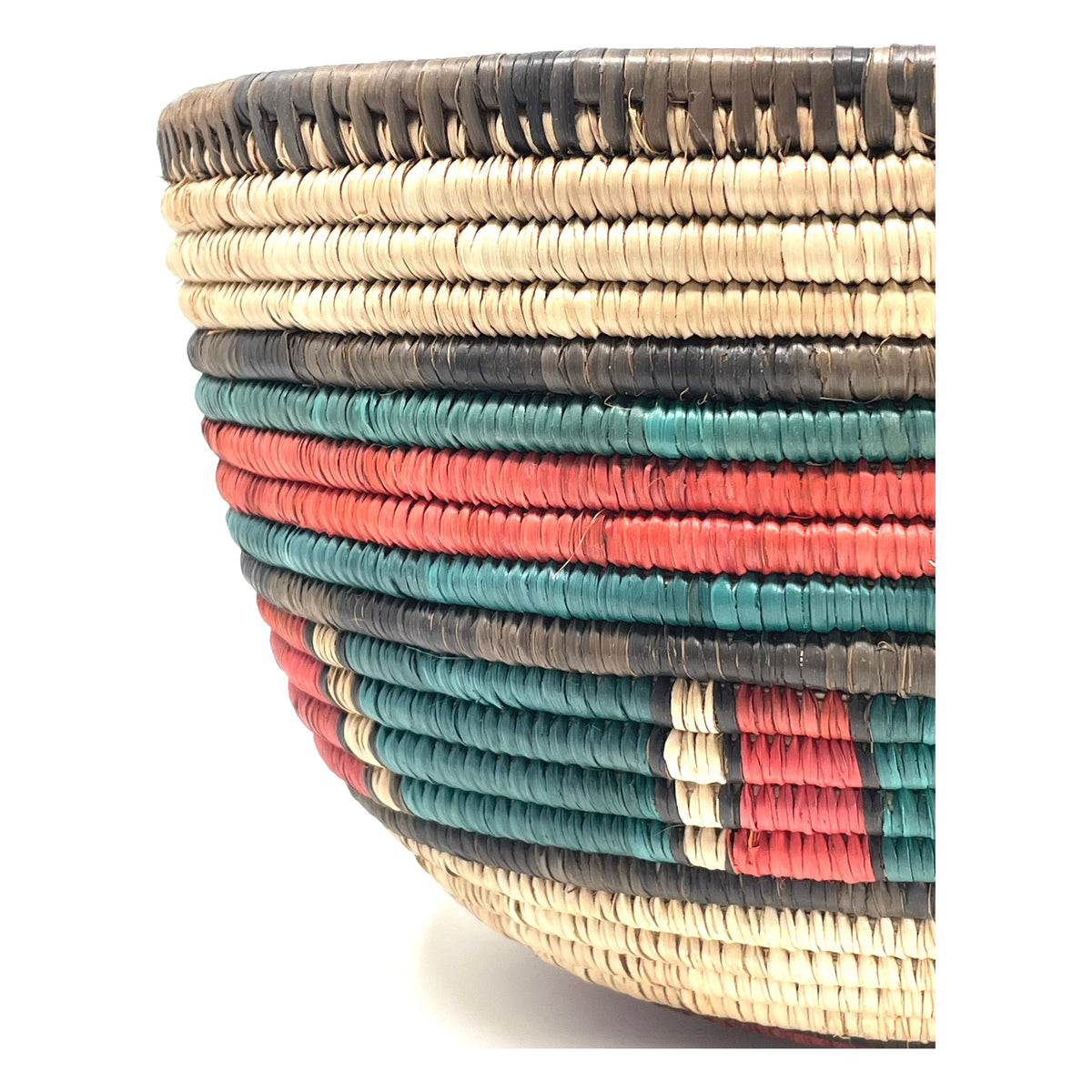 Vintage Nigerian Hausa Multi-Colored Coiled Basket Measuring 10.25 Inches Diameter by 6 Inches Tall