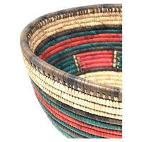 Vintage Nigerian Hausa Multi-Colored Coiled Basket Measuring 10.25 Inches Diameter by 6 Inches Tall