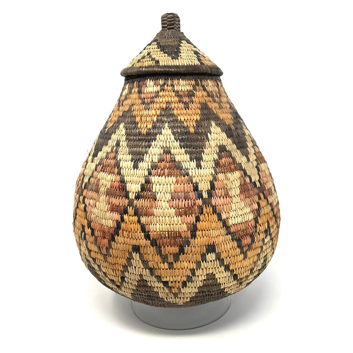 Zulu Basket from South Africa with Stand - 14.25" H X 9.75" Diam.