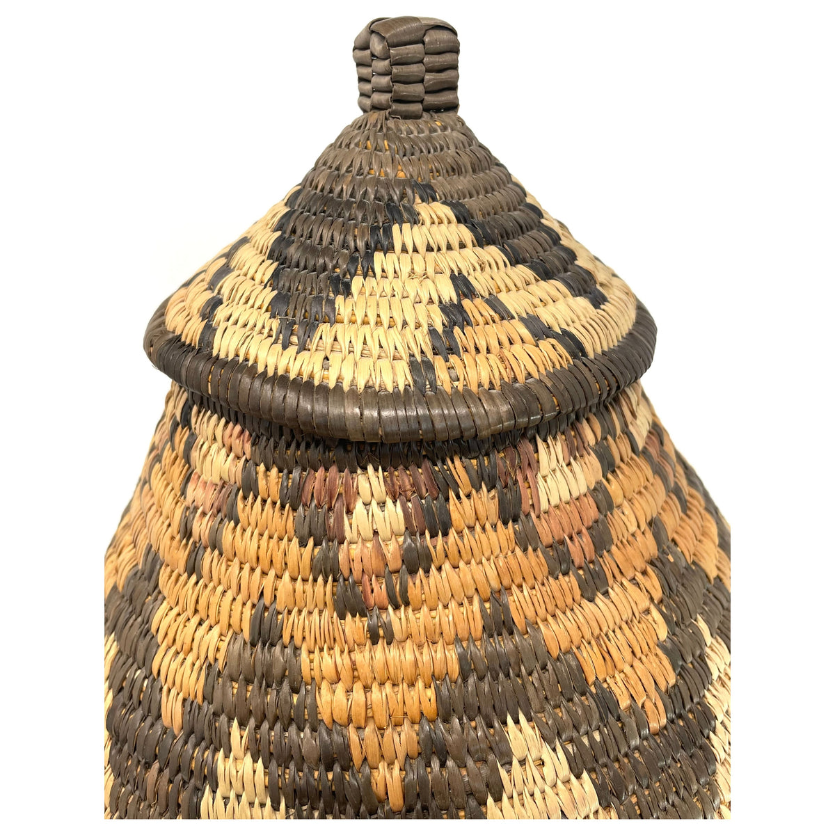 Vintage Zulu Basket from South Africa with Acrylic Stand Measuring 14.25 Inches Tall by 9.75 Inches Diameter