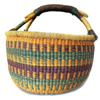 Large Brightly Colored Bolga Beach Basket/Carryall from Ghana with Orange, Purple and Aqua Tones Measuring 13.5 Inches Tall by 15.75 Inches Long by 15.25 Inches Wide