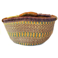 Brightly Colored Bolga Beach Basket/Carryall from Ghana with Orange, Purple and Teal Tones Measuring 10 inches Tall by 19 inches Long by 13.5 Inches Wide