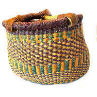 Brightly Colored Bolga Beach Basket/Carryall from Ghana with Orange, Purple and Teal Tones Measuring 10 inches Tall by 19 inches Long by 13.5 Inches Wide