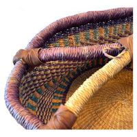 Brightly Colored Bolga Beach Basket/Carryall from Ghana with Orange, Purple and Teal Tones Measuring 10 inches Tall by 19 inches Long by 13.5 Inches Wide