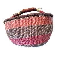 Large Brightly Colored Bolga Beach Basket/Carryall from Ghana with Pink and Purple Tones Measuring 13.5 Inches Tall by 18 inches Long and 15 Inches Wide