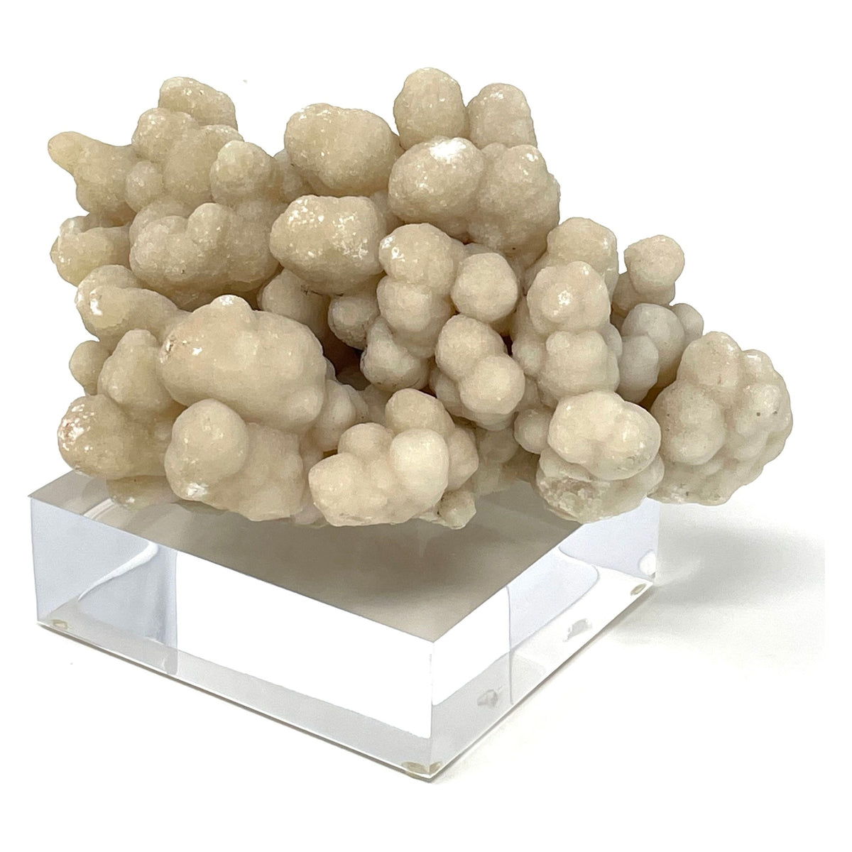 Aragonite and Calcite Mineral Cluster on Base