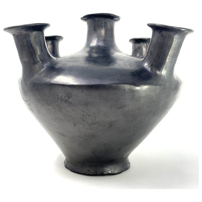 Barro Negro 5-Neck Candelabra from Oaxaca, Mexico - 9" H X 9.5" Diam.